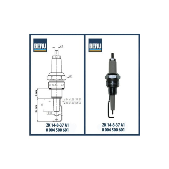 Электрод свеча зажигания BERU ZK 14-8-37 A1 0004500601