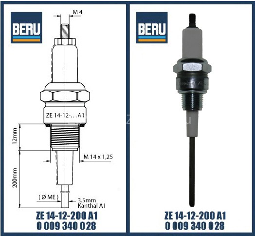 Свеча электрод контроля пламени Ignitors BERU ZE 14-12-200 A1 0009340028
