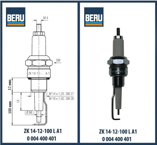 Электрод Свеча зажигания Ignitors BERU ZK 14-12-100 LA1 0004400401_3 Электрод Свеча зажигания Ignitors BERU ZK 14-12-100 LA1 0004400401_3