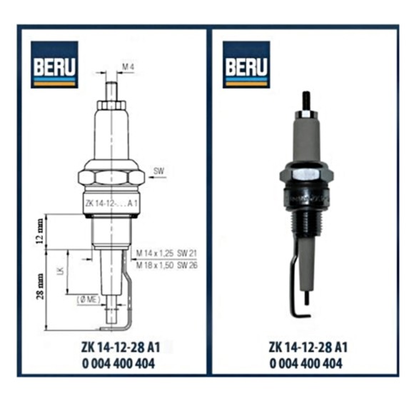 Электрод свеча зажигания 38 мм Ignitors Beru ZK 14-12-28 A1 0004400404 Электрод свеча зажигания 38 мм Ignitors Beru ZK 14-12-28 A1 0004400404