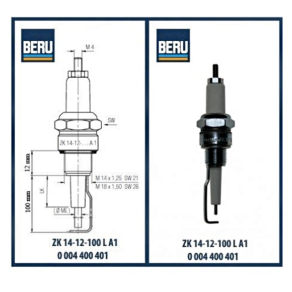 Электрод свеча зажигания 112 мм Ignitors Beru ZK 14-12-100 A1