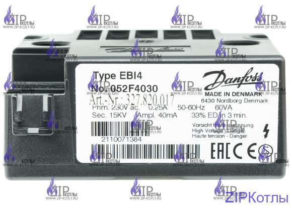Трансформатор электронный для розжига дизельных горелок Danfoss Данфосс ED 33% 40mA 2x7,5kV EBI4, 052F4030 3980N070 327.820.017