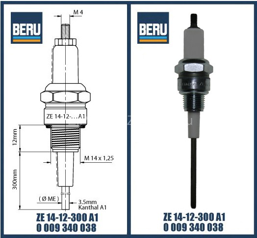 Свеча электрод контроля пламени Ignitors BERU ZE 14-12-300 A1 0009340038
